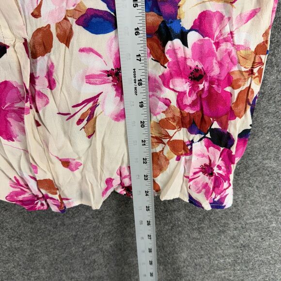 Lovestitch Blouse Women M Medium White Floral V-Neck Short Sleeve Rayon Casual - Picture 6 of 7